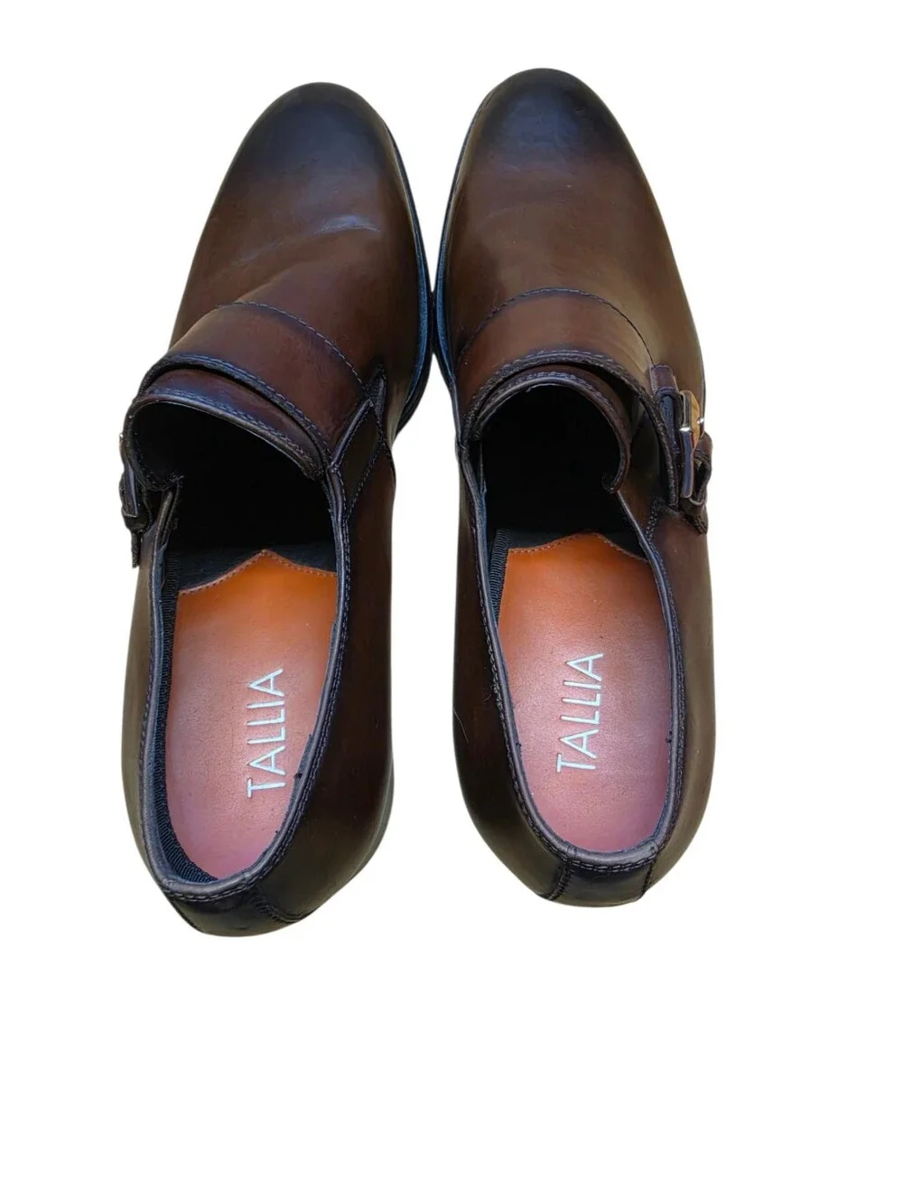 Tallia Mens Orange Bruno Brown Leather Monk Strap Dress Shoe 11